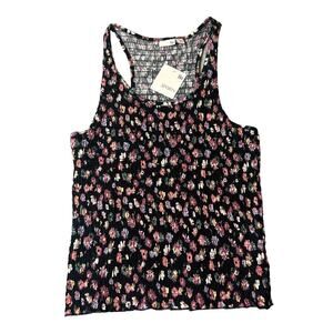 Kohl's SO Top Womens Juniors XXL Black Floral Smocked‎ Tank Top NEW